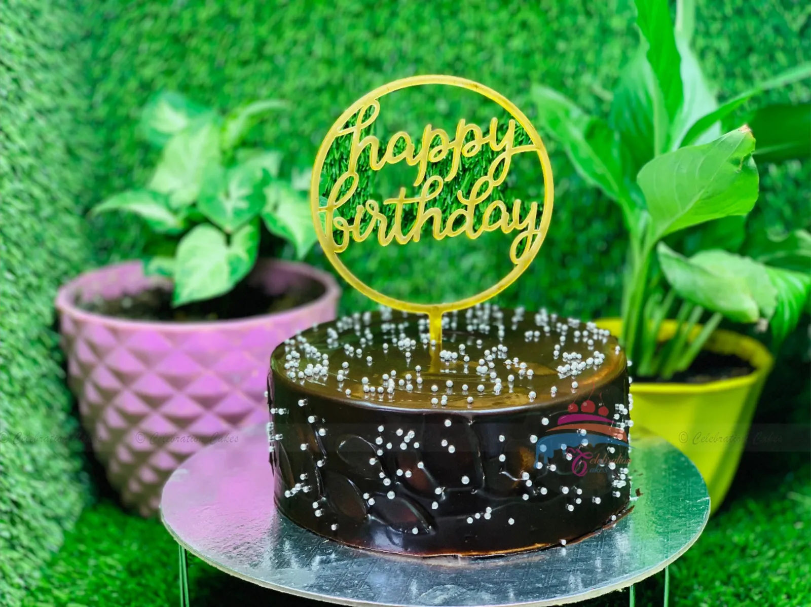 Chocolate cake with happy birthday topper #002