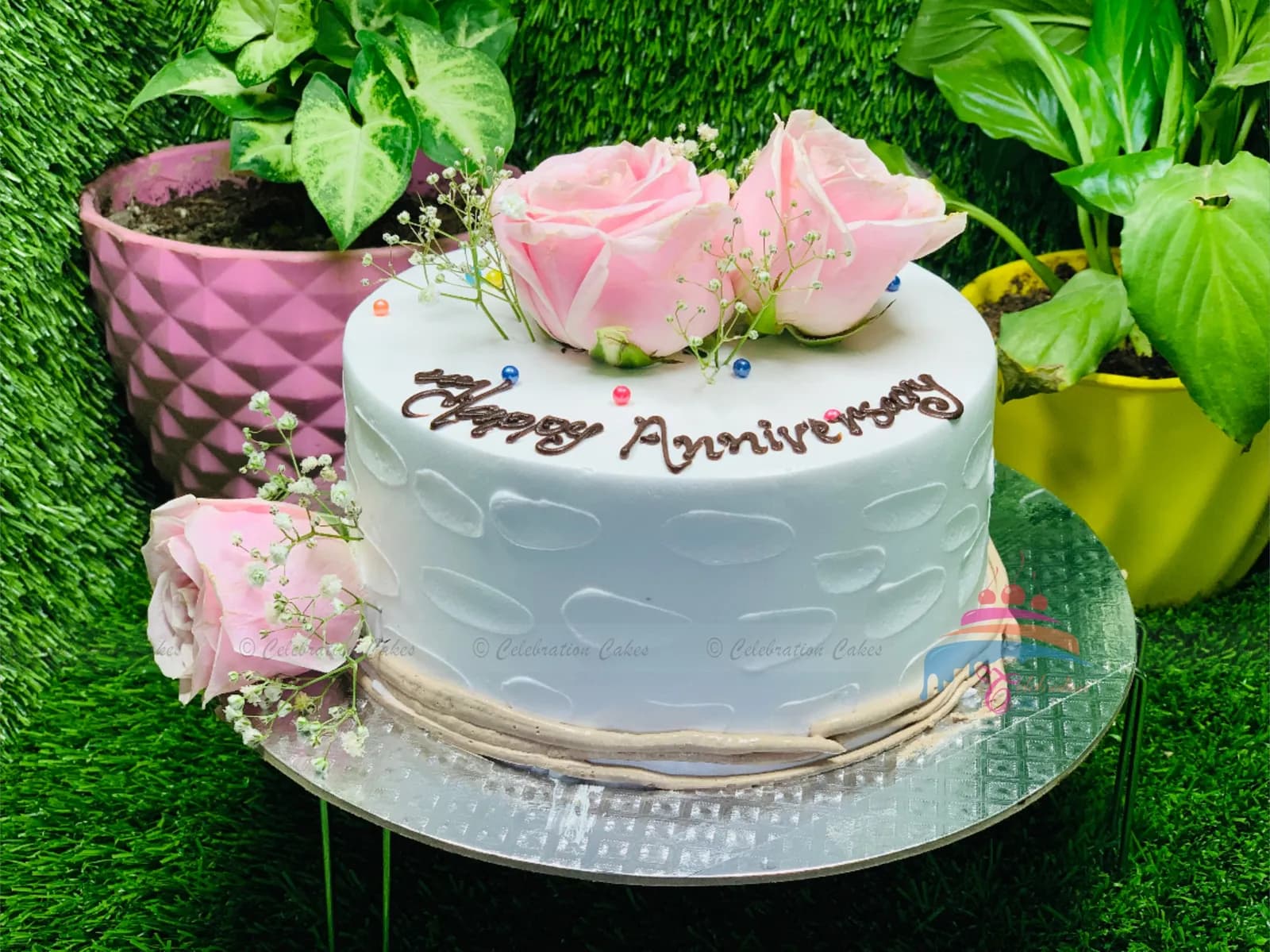 Natural pink rose topping cake #110