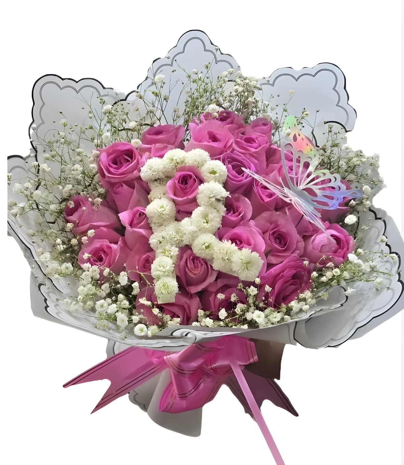 Pink Rose & White Flower Bouquet